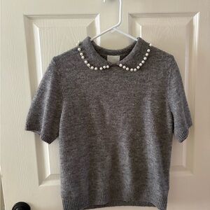 H&M Gray Sweater with Pearl Collar